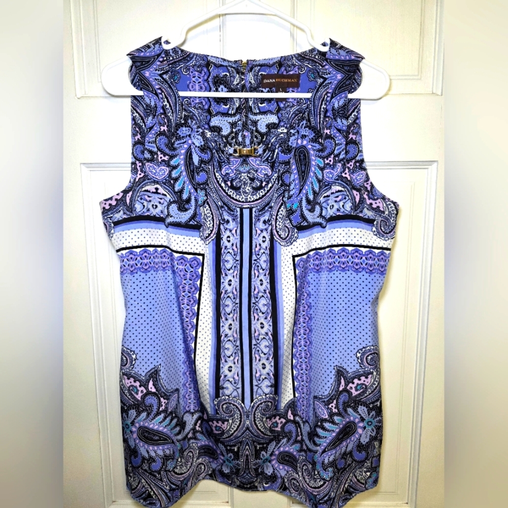 Dana Buchman Sleeveless Paisley Shirt Top Blouse- Size Lg Purple